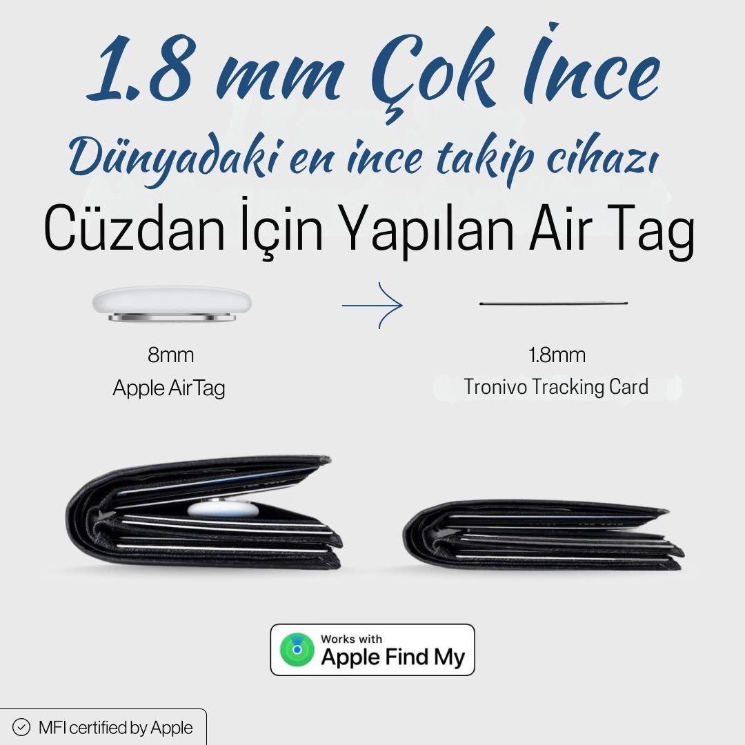 Tronivo Takip Kartı - Apple Find My (Bul) Uyumlu Cüzdan ve Eşya Bulucu